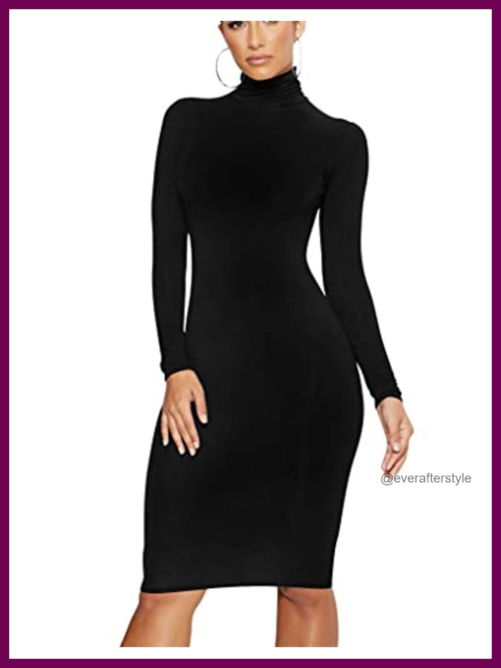Women's Turtleneck Bodycon Midi Pencil Dress Long Sleeve